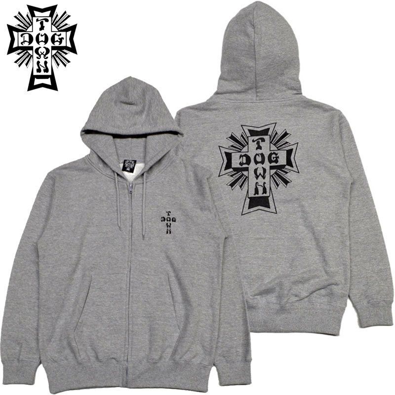 ドッグタウン DOGTOWN CROSS LOGO ZIP HOODIE(GRAY/BLACK