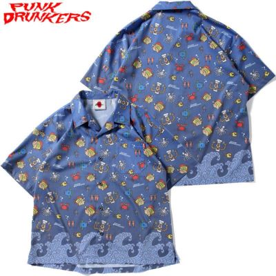パンクドランカーズ PUNK DRUNKERS PDS × およげ!たいやきくん アロハシャツ(BLUE)