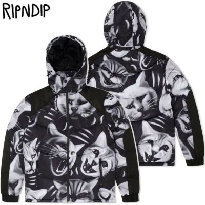 リップンディップ RIPNDIP NEON CAT PUFFER JACKET(BLACK)