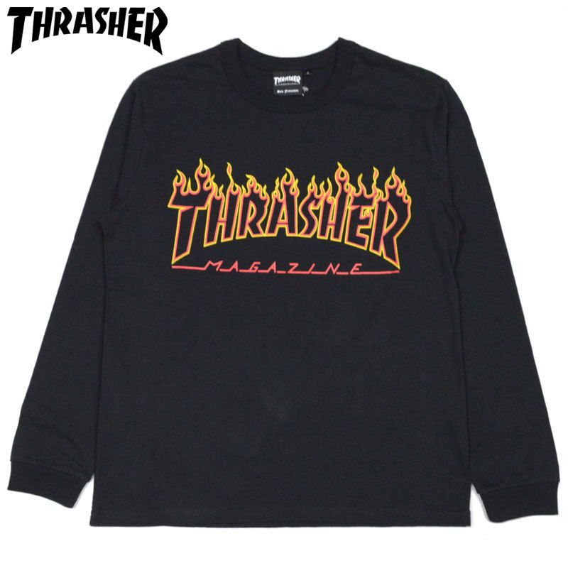 スラッシャー THRASHER FLAME OUTLINE US COTTON LONGSLEEVE(BLACK