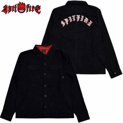 スピットファイヤーウィール  SPITFIRE WHEELS OLD E EMB FLANNEL CUSTOM SHIRT(BLACK)