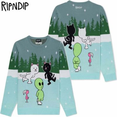 リップンディップ RIPNDIP SKATING WITH FRIENDS KNIT SWEATER(LIGHT BLUE)