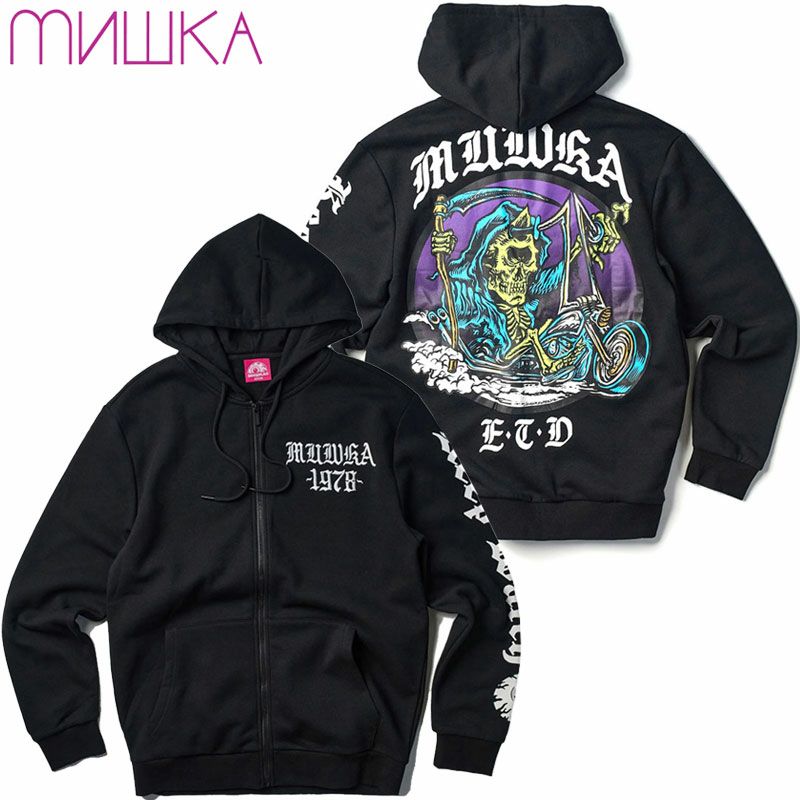 US】ミシカ MISHKA DEATH ADDERS BIKER ZIP UP HOODIE(BLACK
