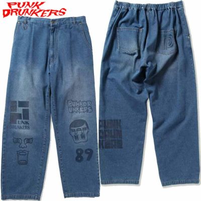 パンクドランカーズ PUNK DRUNKERS マルチプリントデニムパンツ(INDIGO)