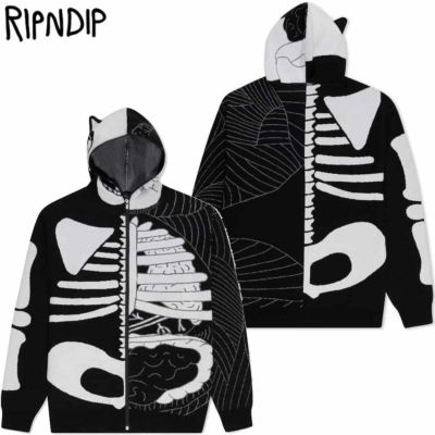 リップンディップ RIPNDIP SKELLY NERM KNIT HOODIE(BLACK/WHITE)