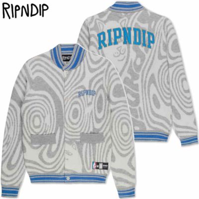 リップンディップ RIPNDIP HYPNOTIC TEAM SPIRIT KNIT CARDIGAN(GRAY/LIGHT BLUE)