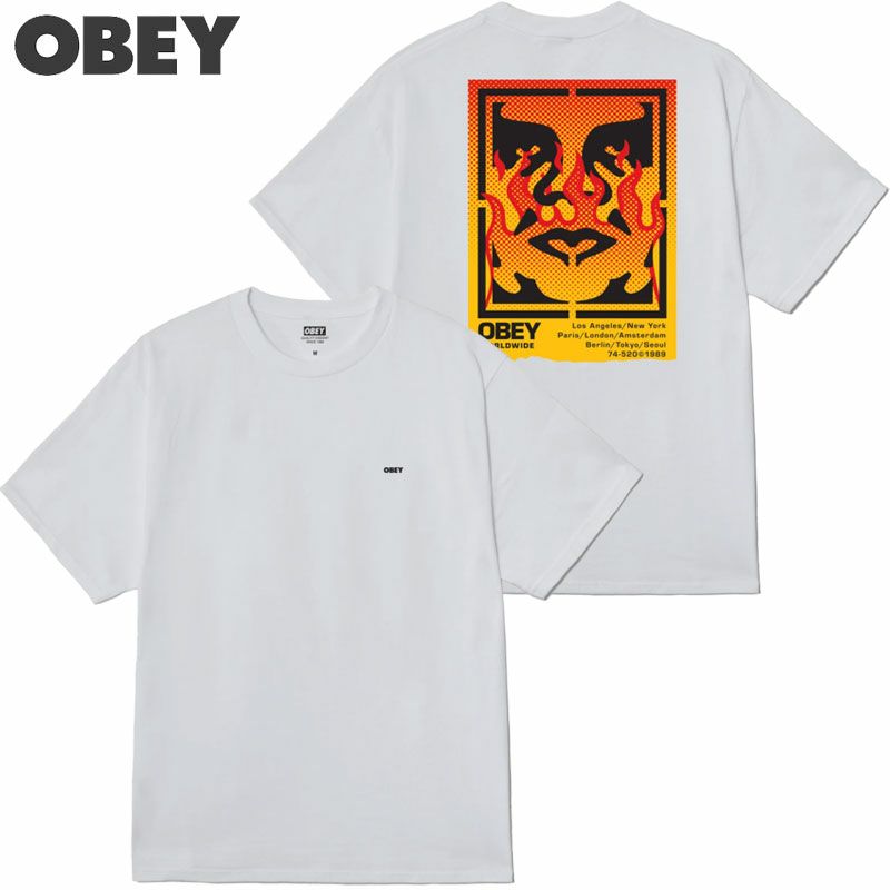 ★OBEY/オベイ★Icon Stencil Flame T-Shirt  Tシャツ 関税込★ オベイ OBEY OBEY ICON STENCIL FLAME TEE (WHITE) | 大阪心斎橋