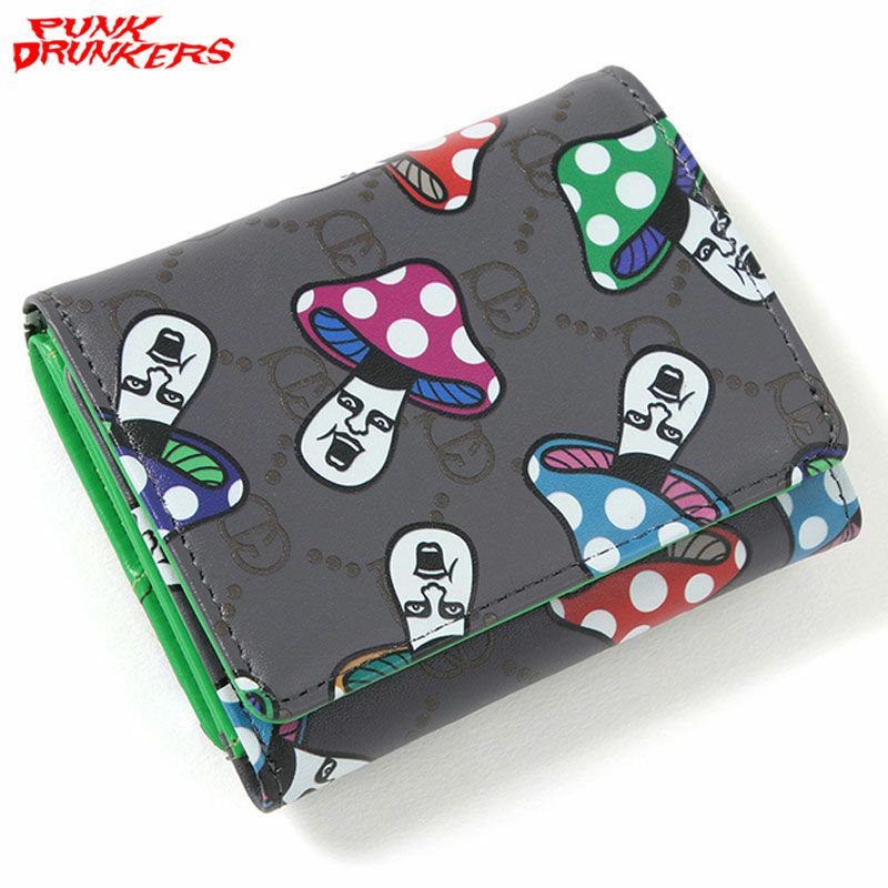 パンクドランカーズ PUNK DRUNKERS きのこ総柄三つ折り財布(LT.BEIGE