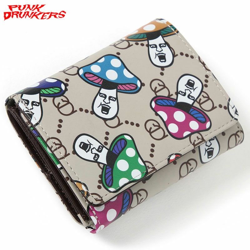 パンクドランカーズ PUNK DRUNKERS きのこ総柄三つ折り財布(GRAY
